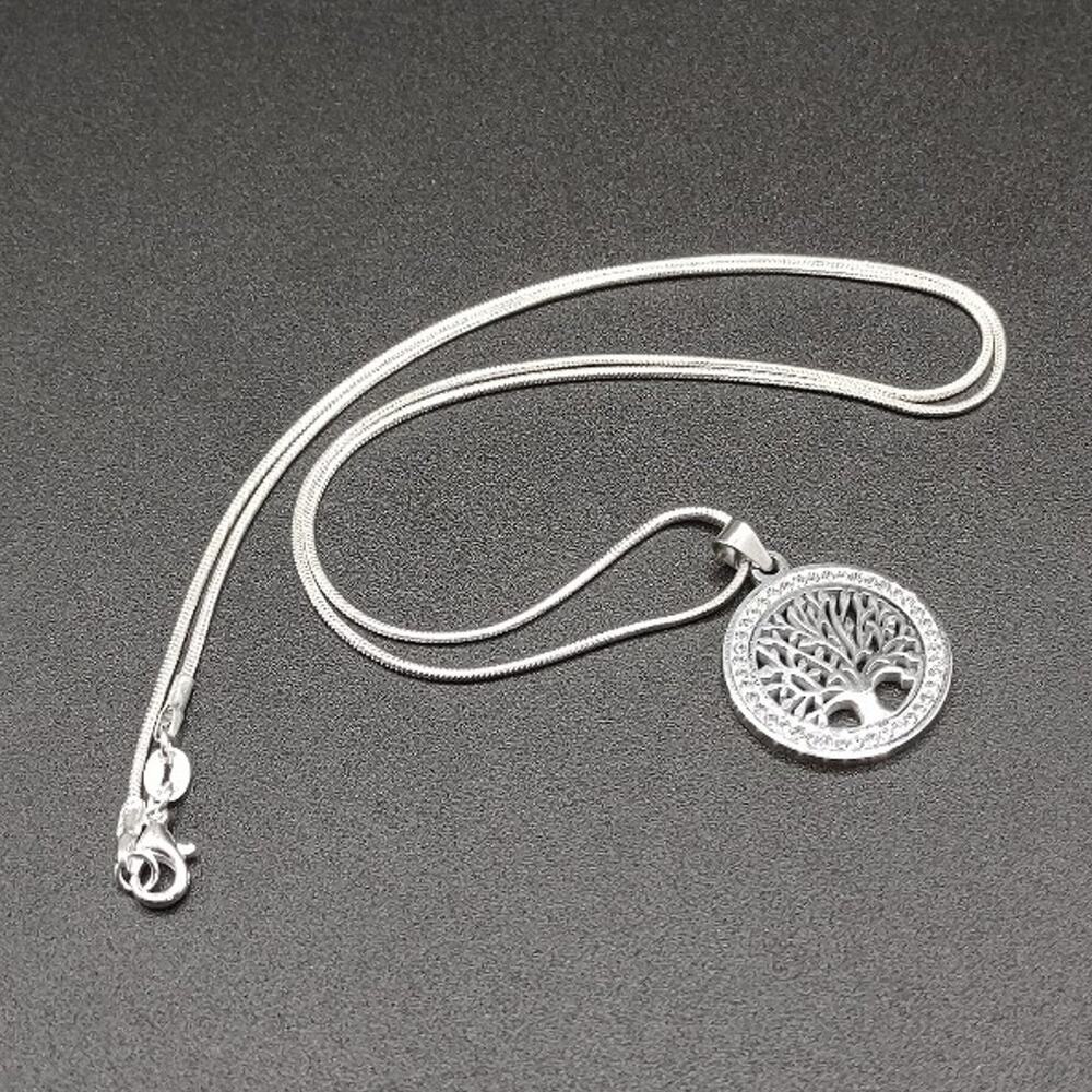 925 Silver Necklace W/ Tree Of Life Pendant CZ Diamonds BOHO Fashion Gift NEW